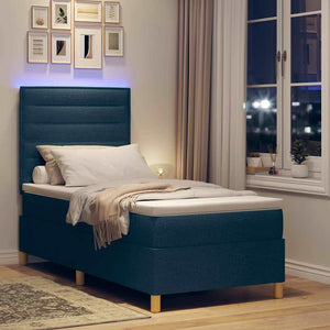 vidaXL Lit coffre à ressorts à LED avec matelas Bleu 100 x 200 cm Tissu