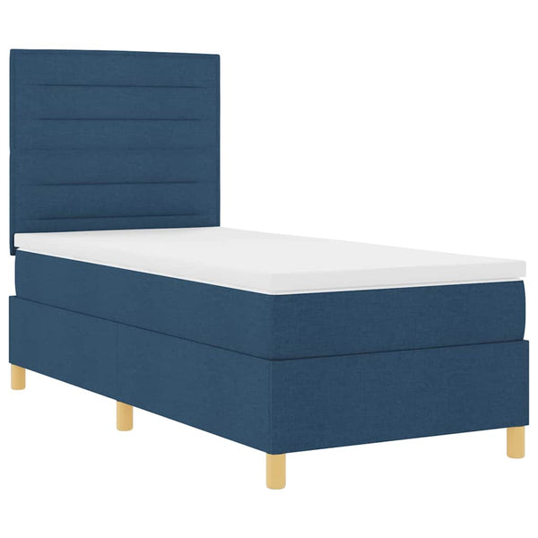 vidaXL Lit coffre à ressorts à LED avec matelas Bleu 100 x 200 cm Tissu