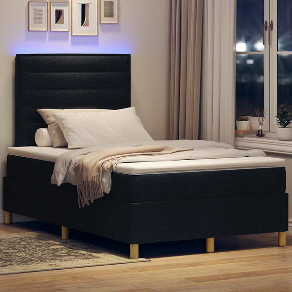 vidaXL Lit coffre à LED avec matelas noir 120 x 190 cm tissu
