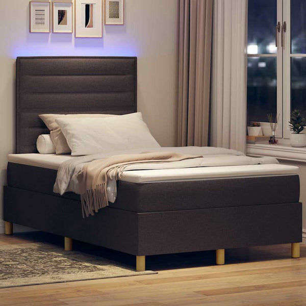 vidaXL Lit boxspring à LED avec matelas marron foncé 120 x 190 cm Tissu