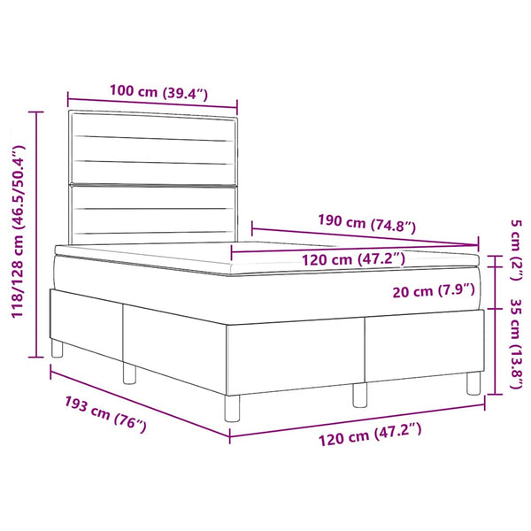 vidaXL Lit boxspring à LED avec matelas marron foncé 120 x 190 cm Tissu