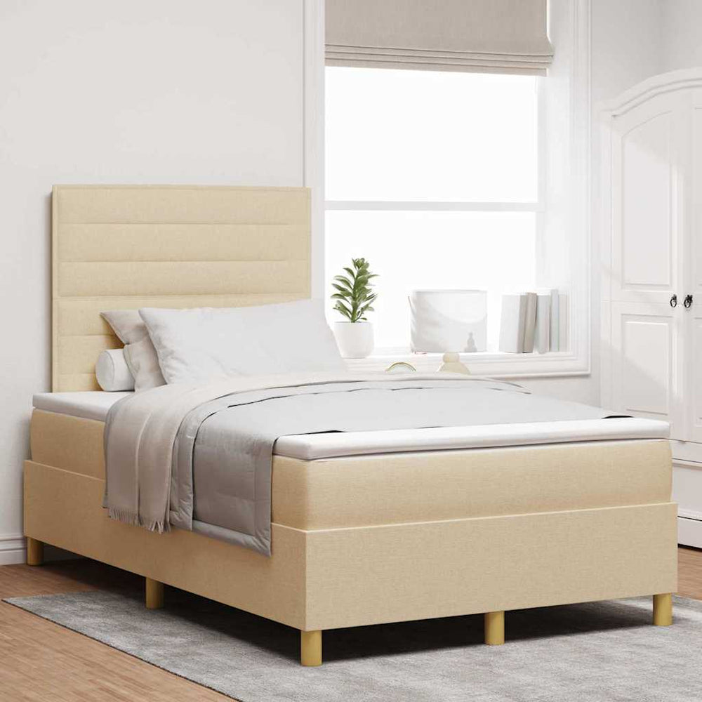 vidaXL Lit coffre à LED avec matelas crème 120 x 190 cm Tissu