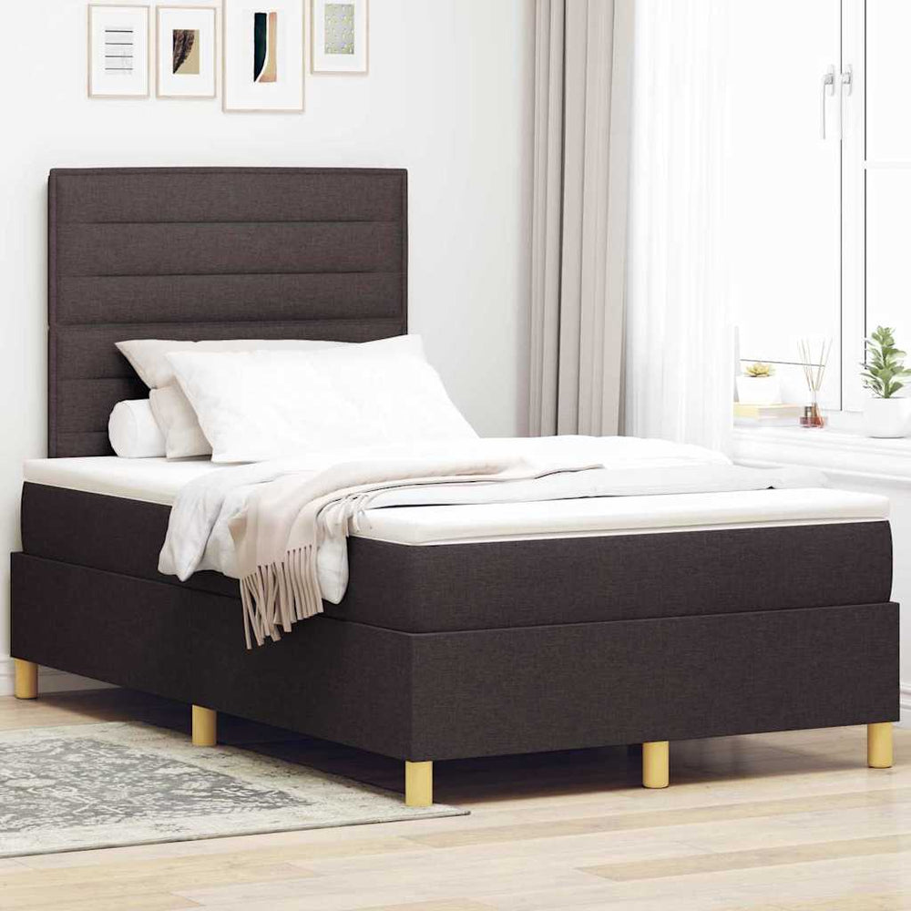 vidaXL Lit coffre à LED avec matelas Marron foncé 120 x 200 cm Tissu