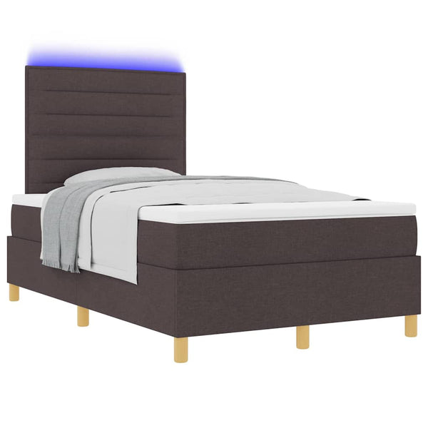 vidaXL Lit coffre à LED avec matelas Marron foncé 120 x 200 cm Tissu