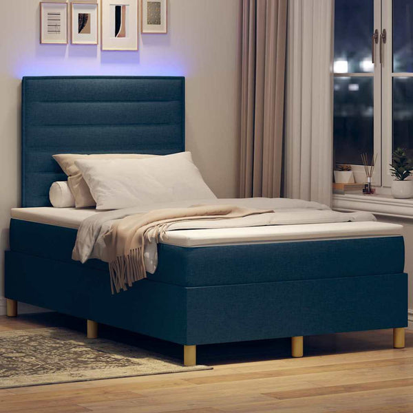 vidaXL Lit coffre à LED avec matelas Bleu 120 x 200 cm Tissu