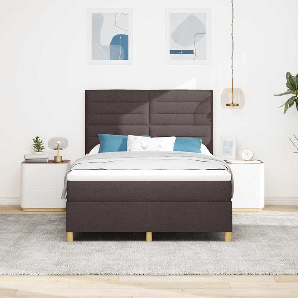 vidaXL Lit boxspring LED avec matelas marron foncé 140 x 190 cm Tissu
