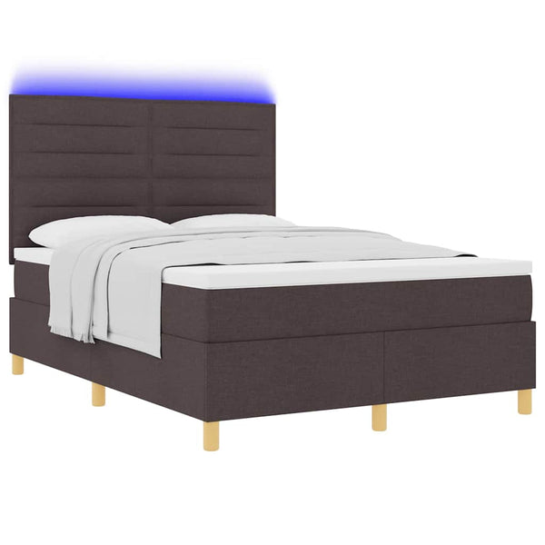 vidaXL Lit boxspring LED avec matelas marron foncé 140 x 190 cm Tissu