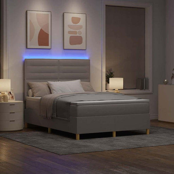 vidaXL Lit boxspring LED avec matelas taupe 140 x 190 cm tissu
