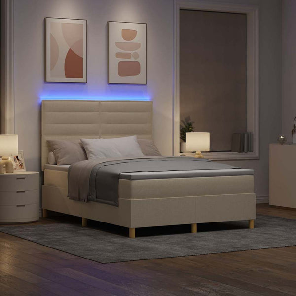 LED Boxspringbett Creme mit Matratze 140x190 cm