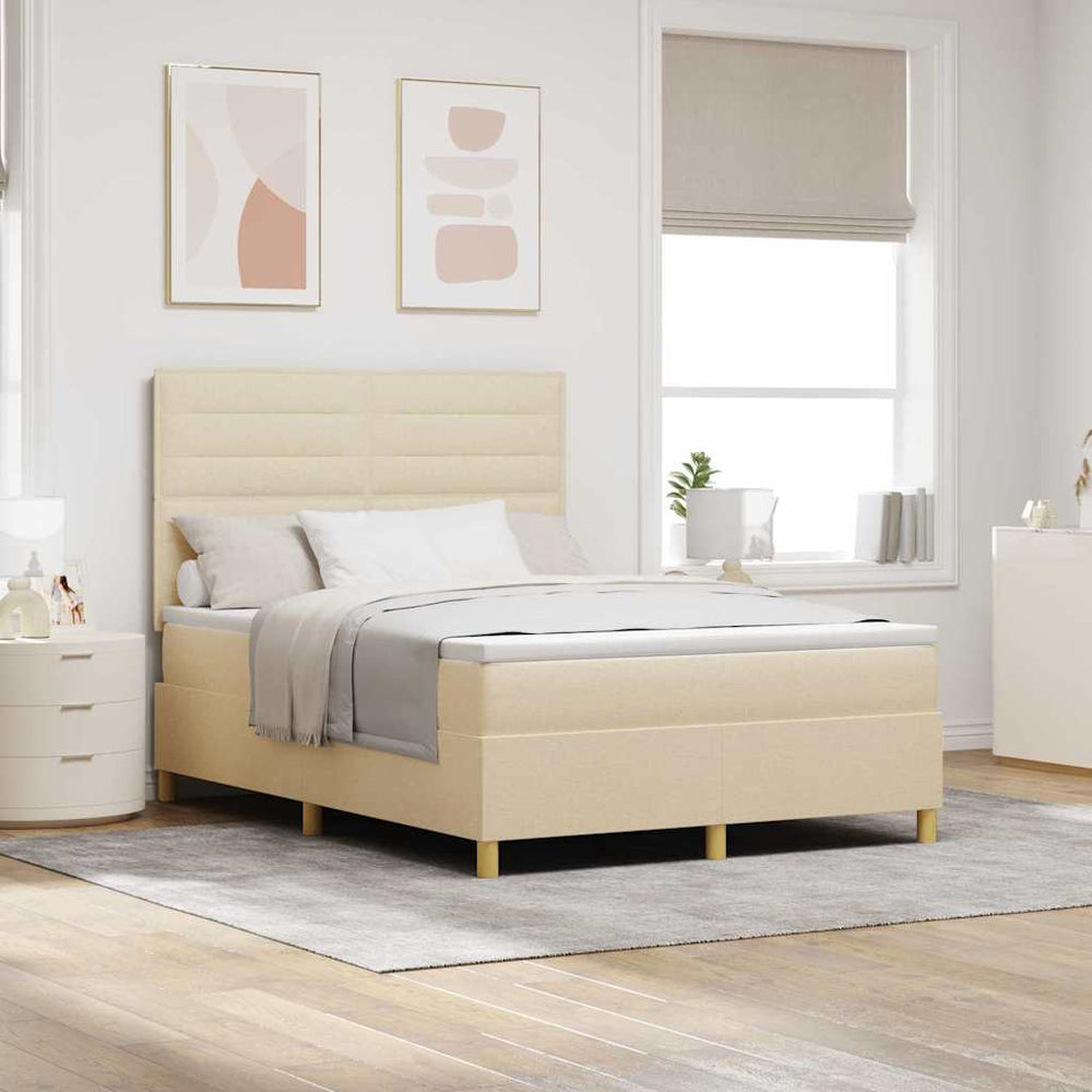LED Boxspringbett Creme mit Matratze 140x190 cm