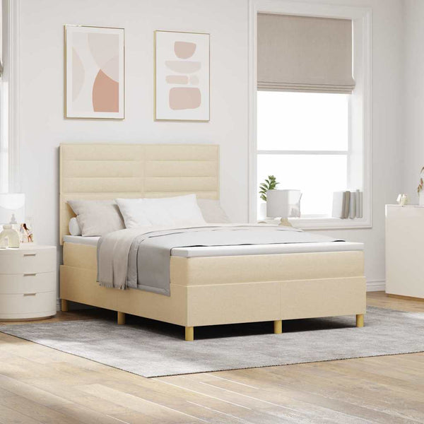 LED Boxspringbett Creme mit Matratze 140x190 cm