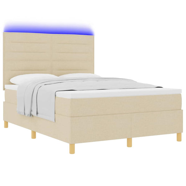 LED Boxspringbett Creme mit Matratze 140x190 cm