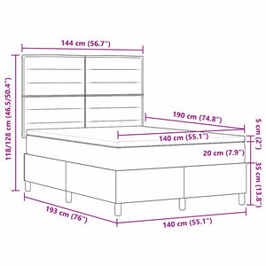 LED Boxspringbett Blau mit Matratze 140x190
