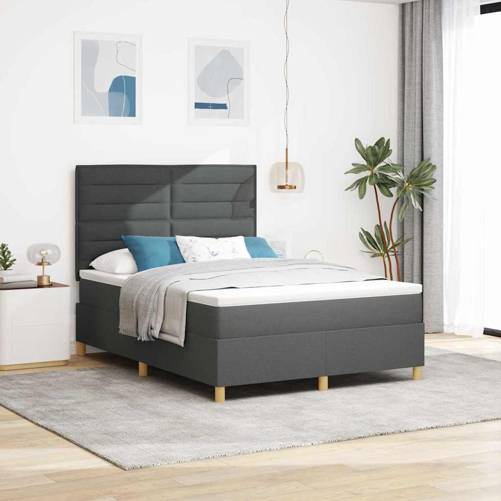 vidaXL Lit coffre à LED avec matelas Gris foncé 140 x 200 cm Tissu
