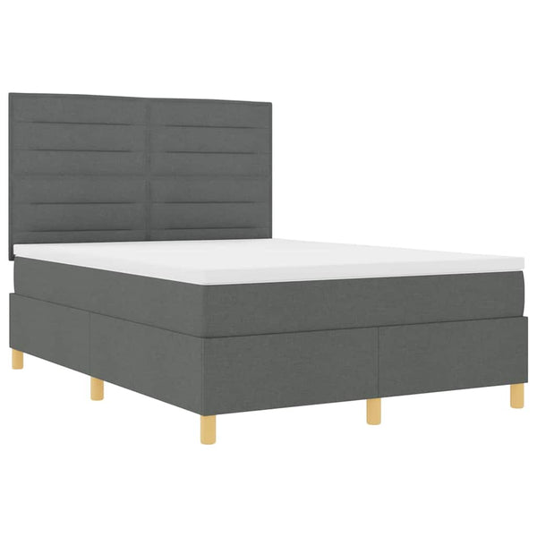 vidaXL Lit coffre à LED avec matelas Gris foncé 140 x 200 cm Tissu