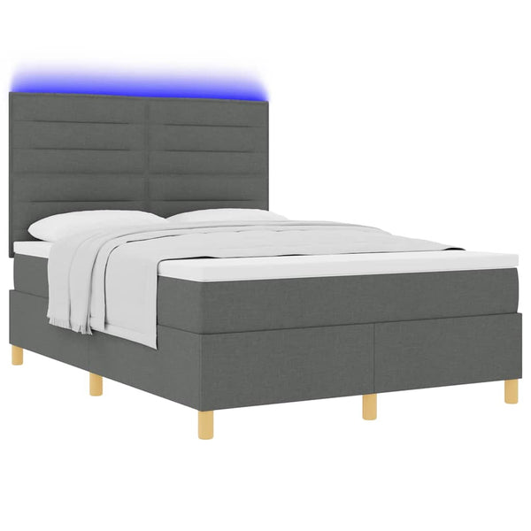 vidaXL Lit coffre à LED avec matelas Gris foncé 140 x 200 cm Tissu
