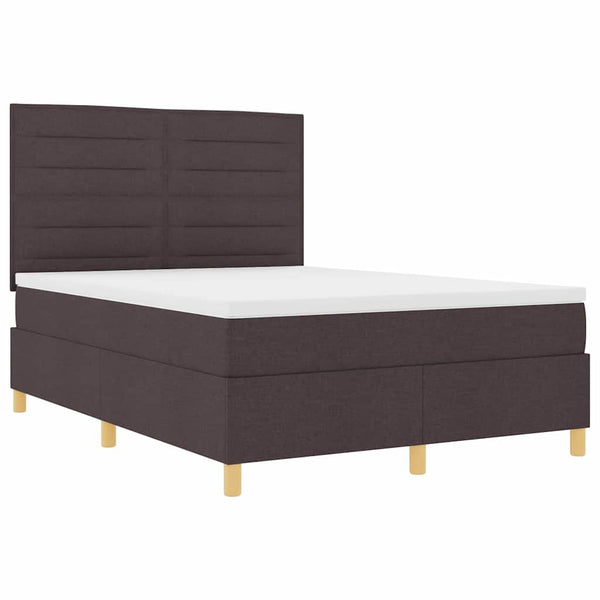 vidaXL Lit coffre à LED avec matelas Marron foncé Tissu 140 x 200 cm