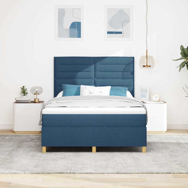 vidaXL Lit coffre à LED avec matelas Bleu 140 x 200 cm Tissu