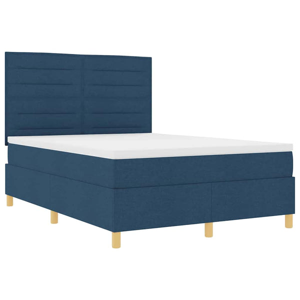 vidaXL Lit coffre à LED avec matelas Bleu 140 x 200 cm Tissu