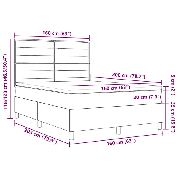 vidaXL Lit coffre à LED avec matelas taupe 160 x 200 cm Tissu