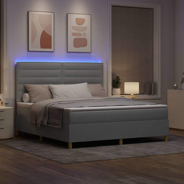 LED Boxspringbett mit Matratze Hellgrau 180x200