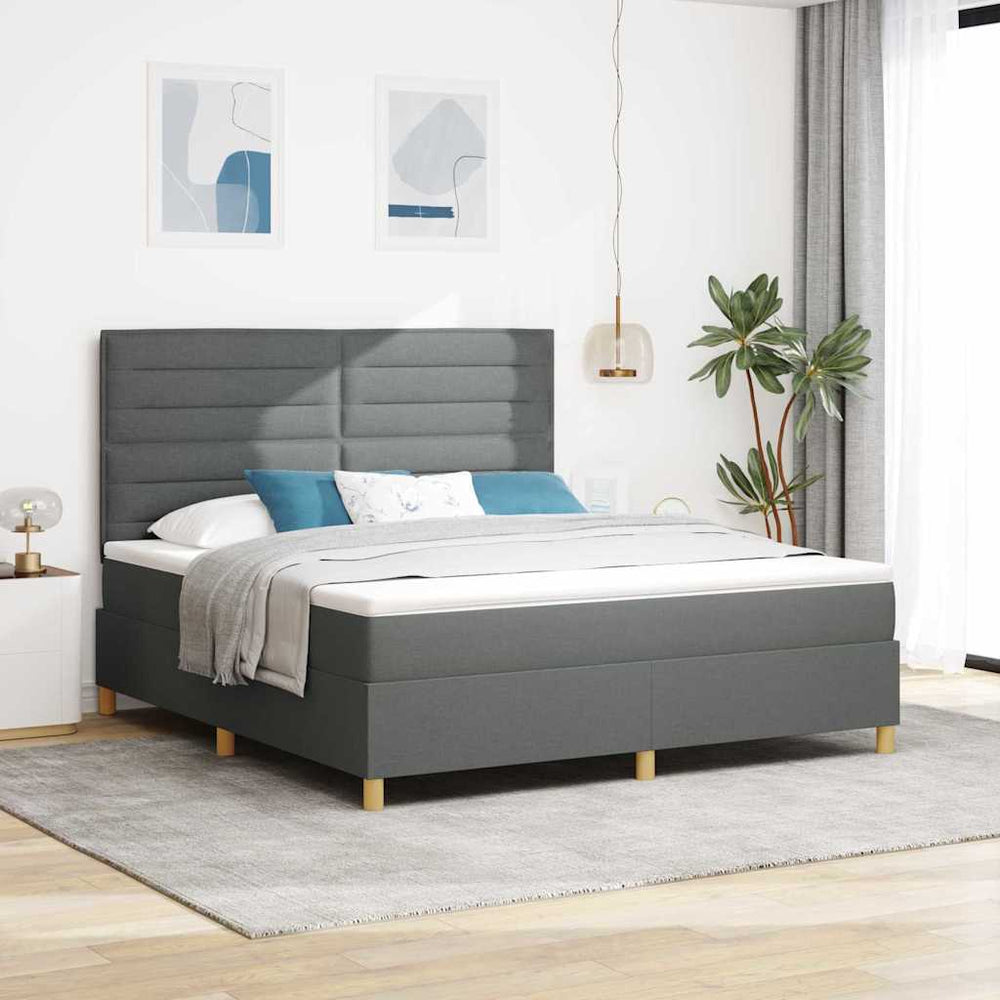 vidaXL LED Box Spring Bed with Mattress Dark Grey 180 x 200 cm Fabric