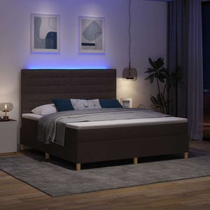 vidaXL Lit double tapissier à LED avec matelas Marron foncé 180 x 200 cm Tissu