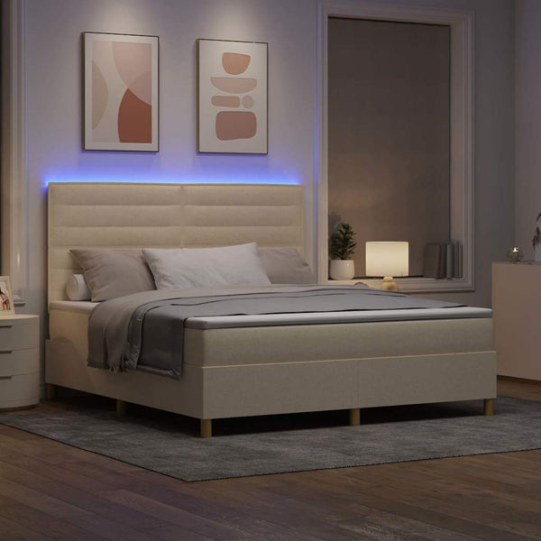 LED Boxspringbett Creme mit Matratze 180x200 cm