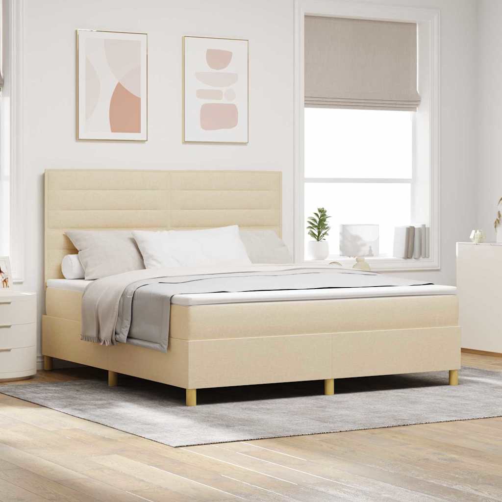LED Boxspringbett Creme mit Matratze 180x200 cm