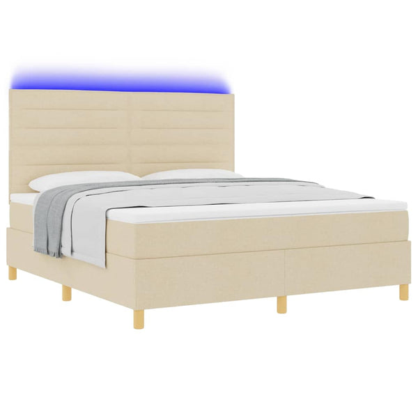 LED Boxspringbett Creme mit Matratze 180x200 cm