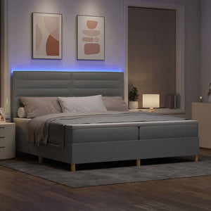 vidaXL Lit tapissier LED avec matelas Gris clair 200 x 200 cm Tissu