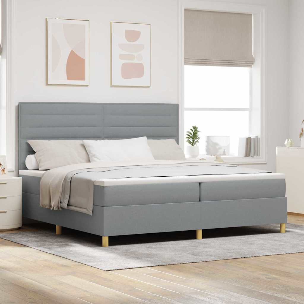 vidaXL Lit tapissier LED avec matelas Gris clair 200 x 200 cm Tissu