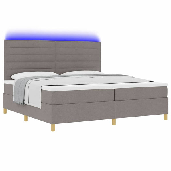 vidaXL Lit capitonné à LED avec matelas et sommier tapissier taupe en tissu 200 x 200 cm