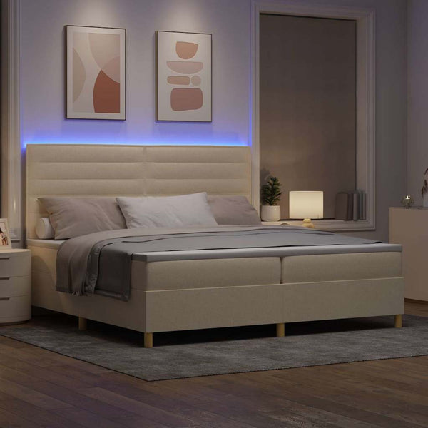 vidaXL Lit coffre à LED avec matelas crème 200 x 200 cm Tissu