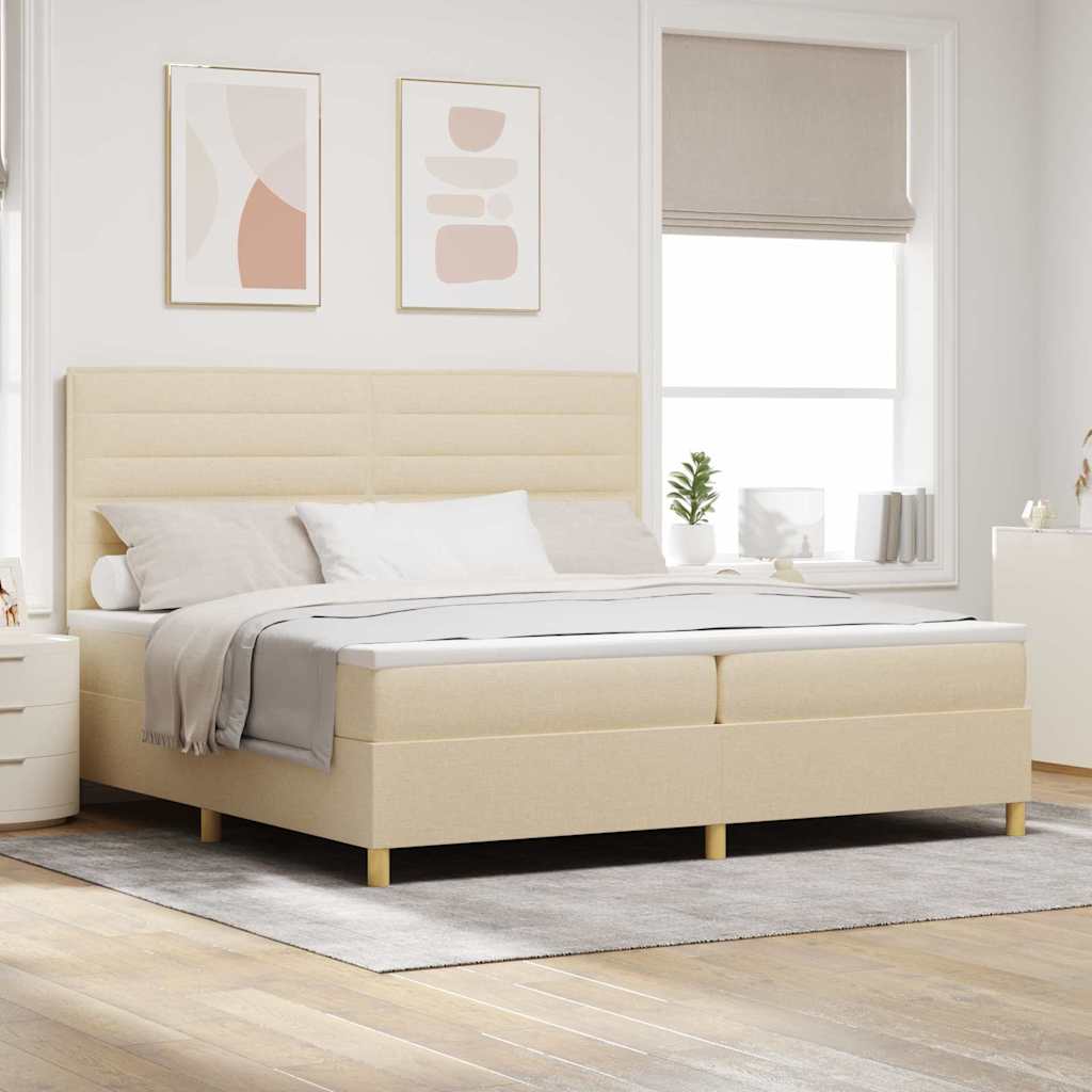 vidaXL Lit coffre à LED avec matelas crème 200 x 200 cm Tissu