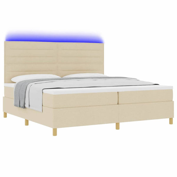 vidaXL Lit coffre à LED avec matelas crème 200 x 200 cm Tissu