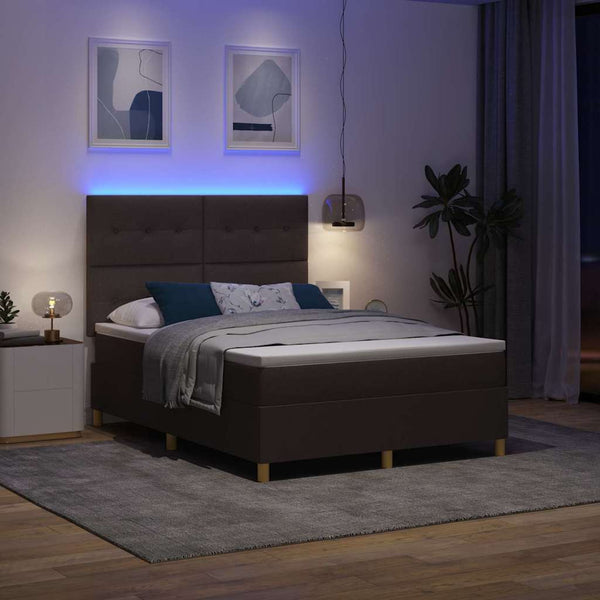 vidaXL Lit coffre à LED avec matelas marron foncé 160 x 200 cm Tissu