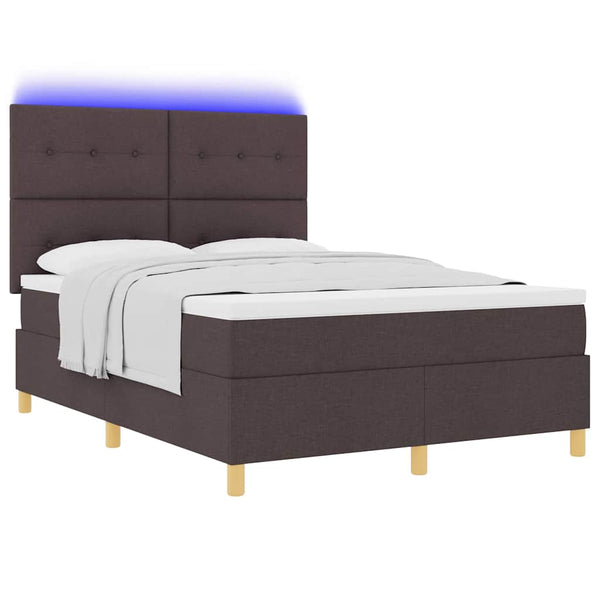vidaXL Lit coffre à LED avec matelas marron foncé 160 x 200 cm Tissu