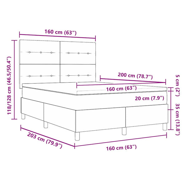 vidaXL Lit coffre à LED avec matelas marron foncé 160 x 200 cm Tissu