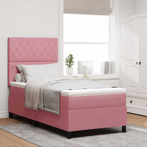 LED Boxspringbett Rosa Samt 90x200 cm mit Matratze