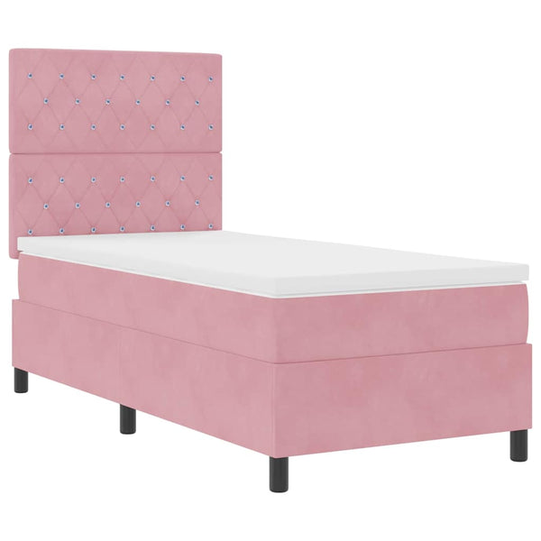 LED Boxspringbett Rosa Samt 90x200 cm mit Matratze