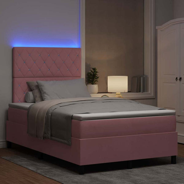 vidaXL Lit coffre LED avec matelas rose 120 x 190 cm velours