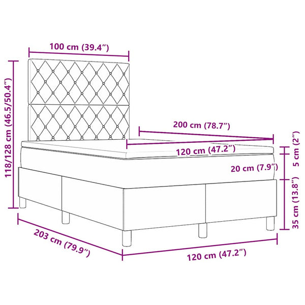 LED Boxspringbett Rosa 120x200 cm mit Matratze