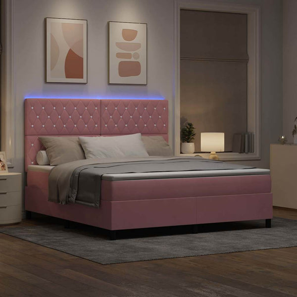 vidaXL Lit tapissier LED avec matelas Rose 180 x 200 cm Velours