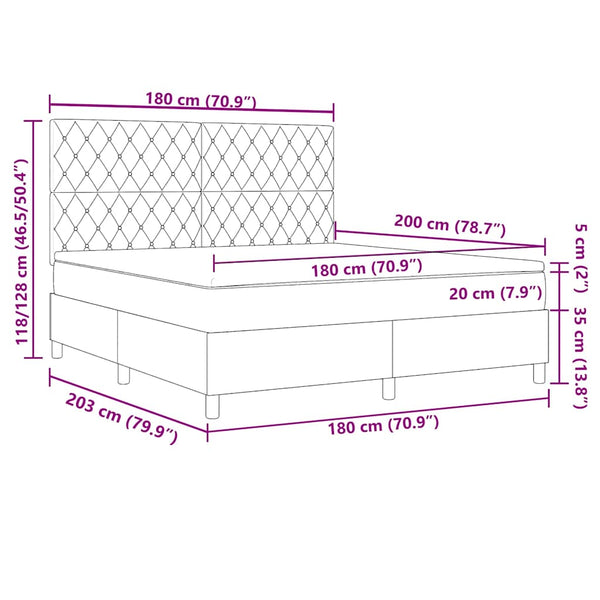 vidaXL Lit tapissier LED avec matelas Rose 180 x 200 cm Velours