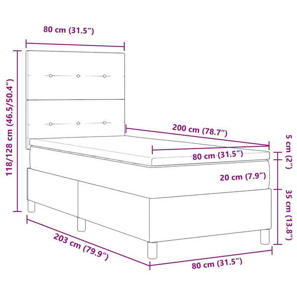 LED Boxspringbett mit Matratze 80x200 cm Schwarz Samt