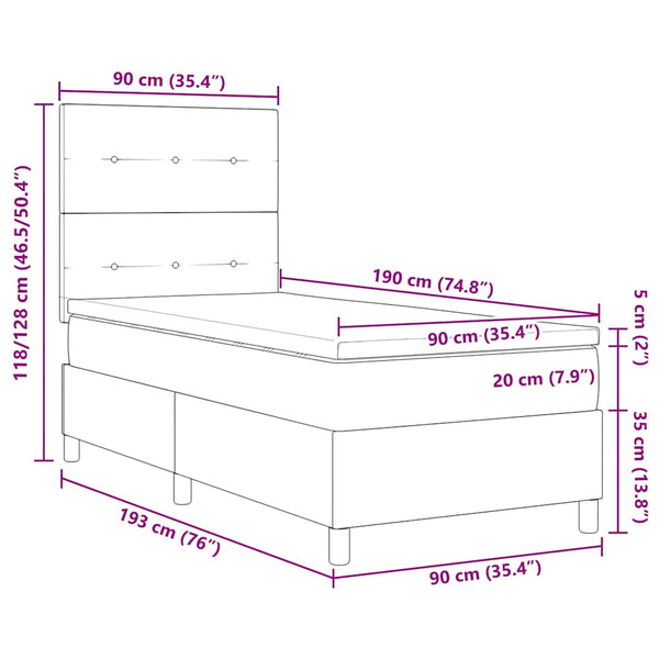 LED Boxspringbett mit Matratze Schwarz 90x190 cm
