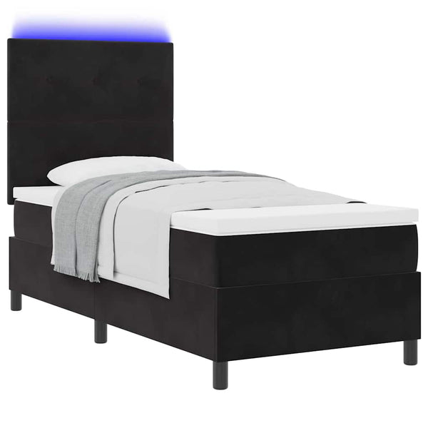 vidaXL Lit boxspring LED avec matelas Noir 90 x 200 cm Velours
