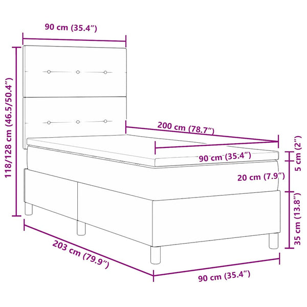 vidaXL Lit boxspring LED avec matelas Noir 90 x 200 cm Velours
