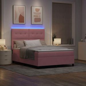 vidaXL Lit coffre à LED avec matelas Rose 140 x 190 cm Velours